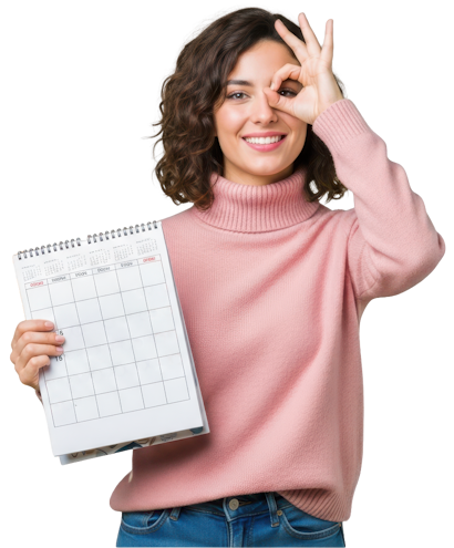 Elevă mulțumită ținând un calendar